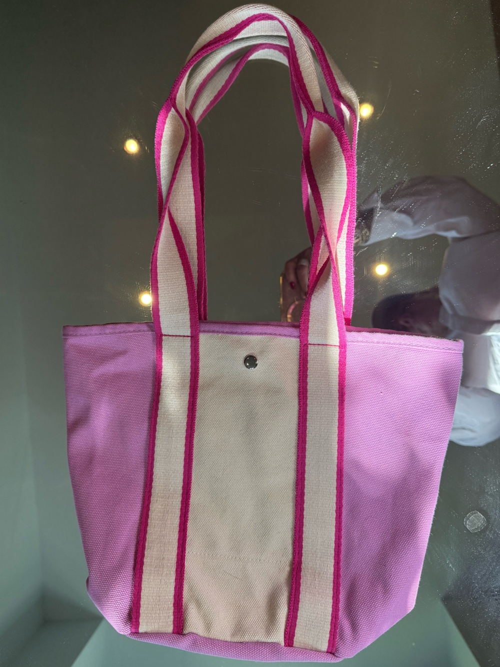 NWOT Old Navy Pink Canvas Tote Bag with Striped Handles